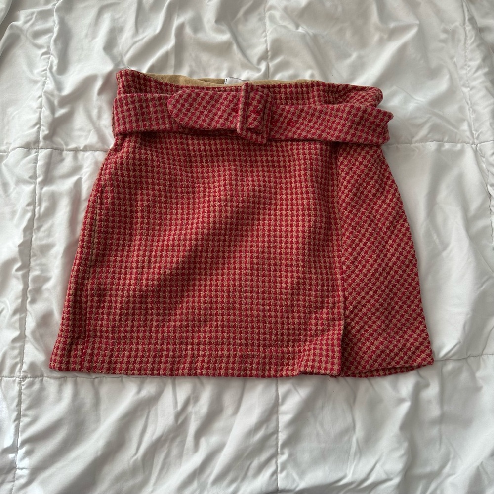 Mango Red and White Mini Skirt